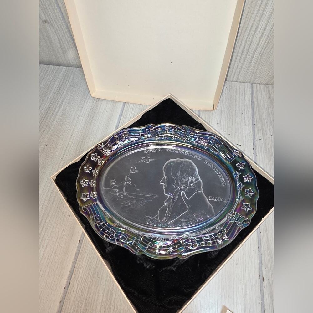 Vtg Fostoria 20" Iridescent Decorative Plate Oval Platter Americana W/Box Stars
